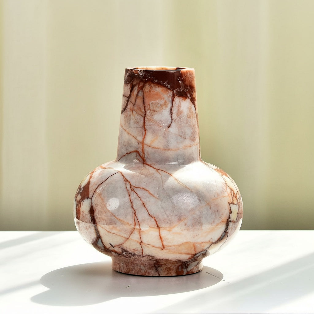 Polished Marble Bulbous Vase in bright natural lighting