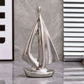 Modern silver ceramic sailboat sculpture decor for shelves, consoles and office desk styling