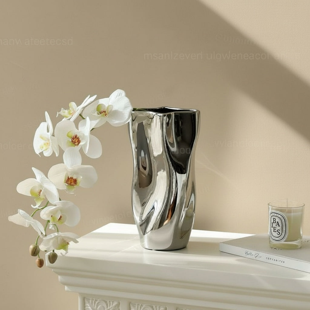 Polished Silver Sculptural Vase