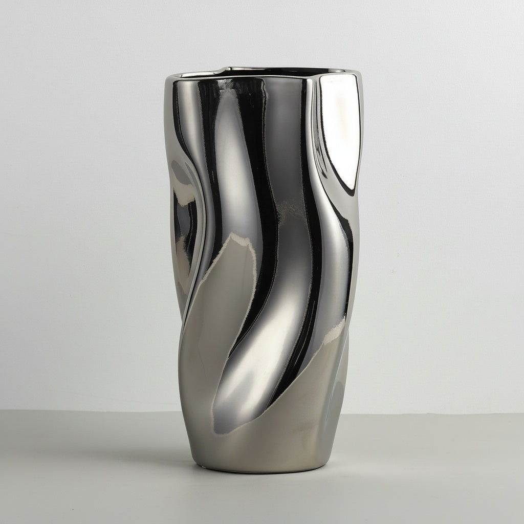 Polished Silver Sculptural Vase