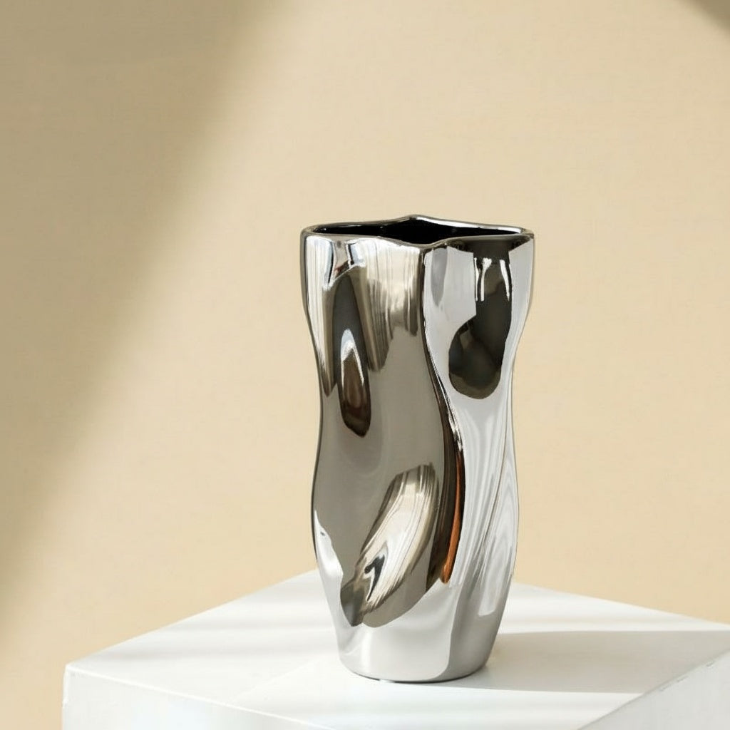 Polished Silver Sculptural Vase