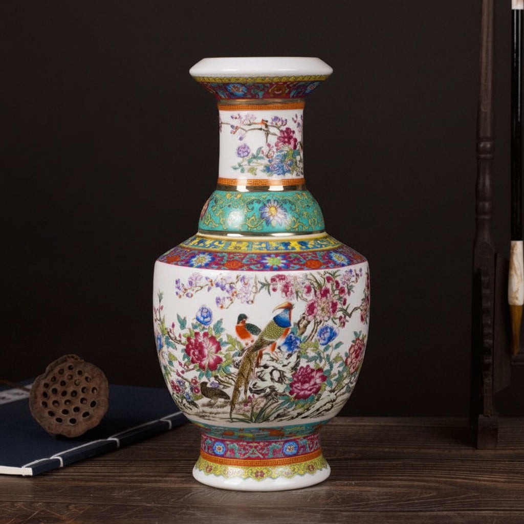 Polychrome Ceramic Baluster Vase