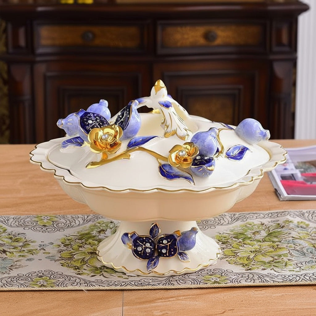 Porcelain And Gold Footed Serving Bowl