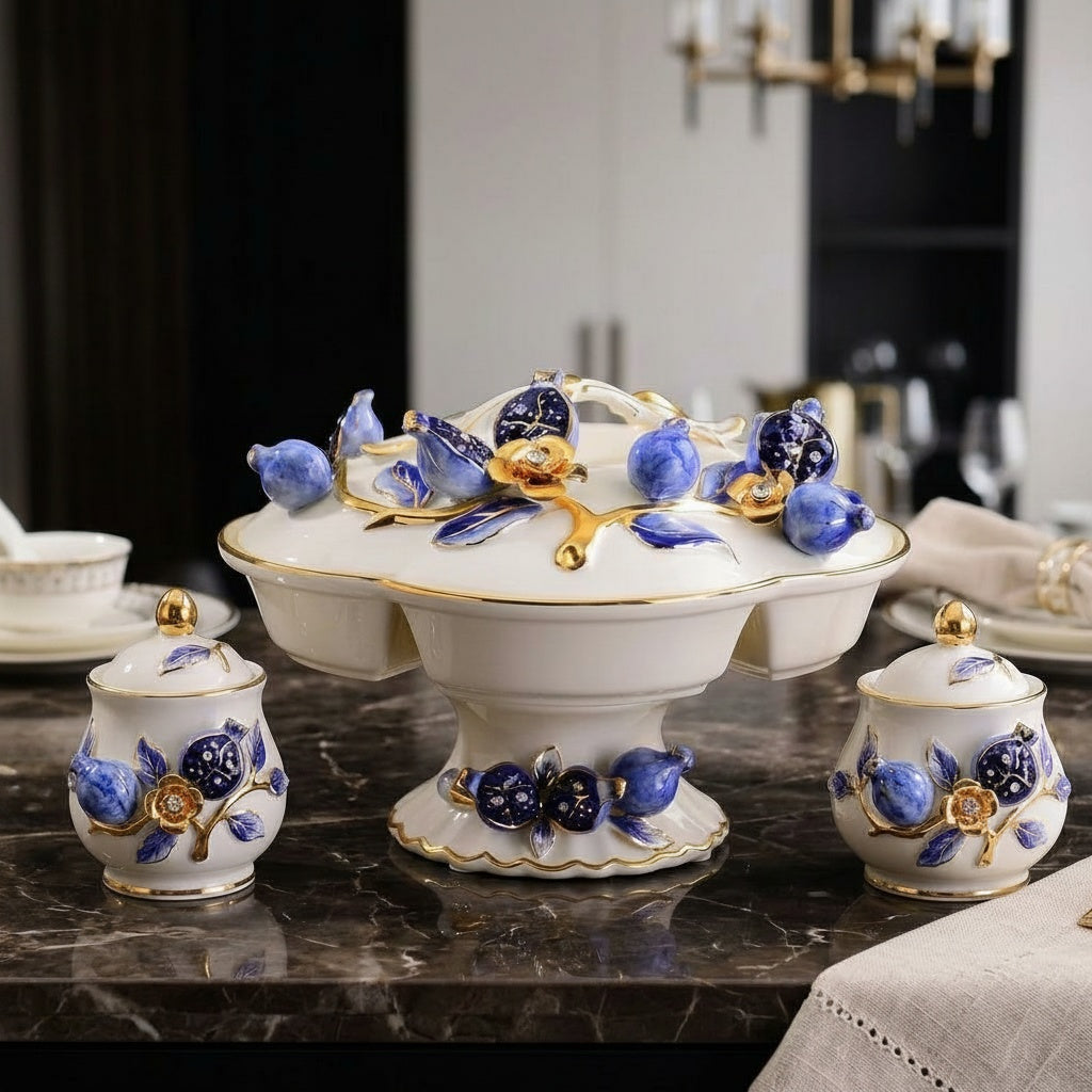 Porcelain And Gold Footed Serving Bowl