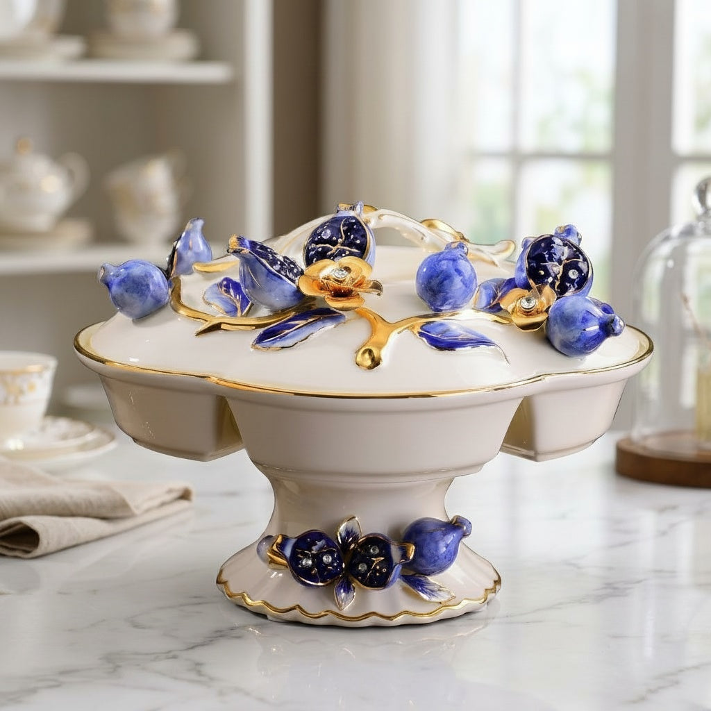 Porcelain And Gold Footed Serving Bowl