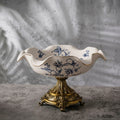 Porcelain And Brass Scalloped Footed Decorative Bowl