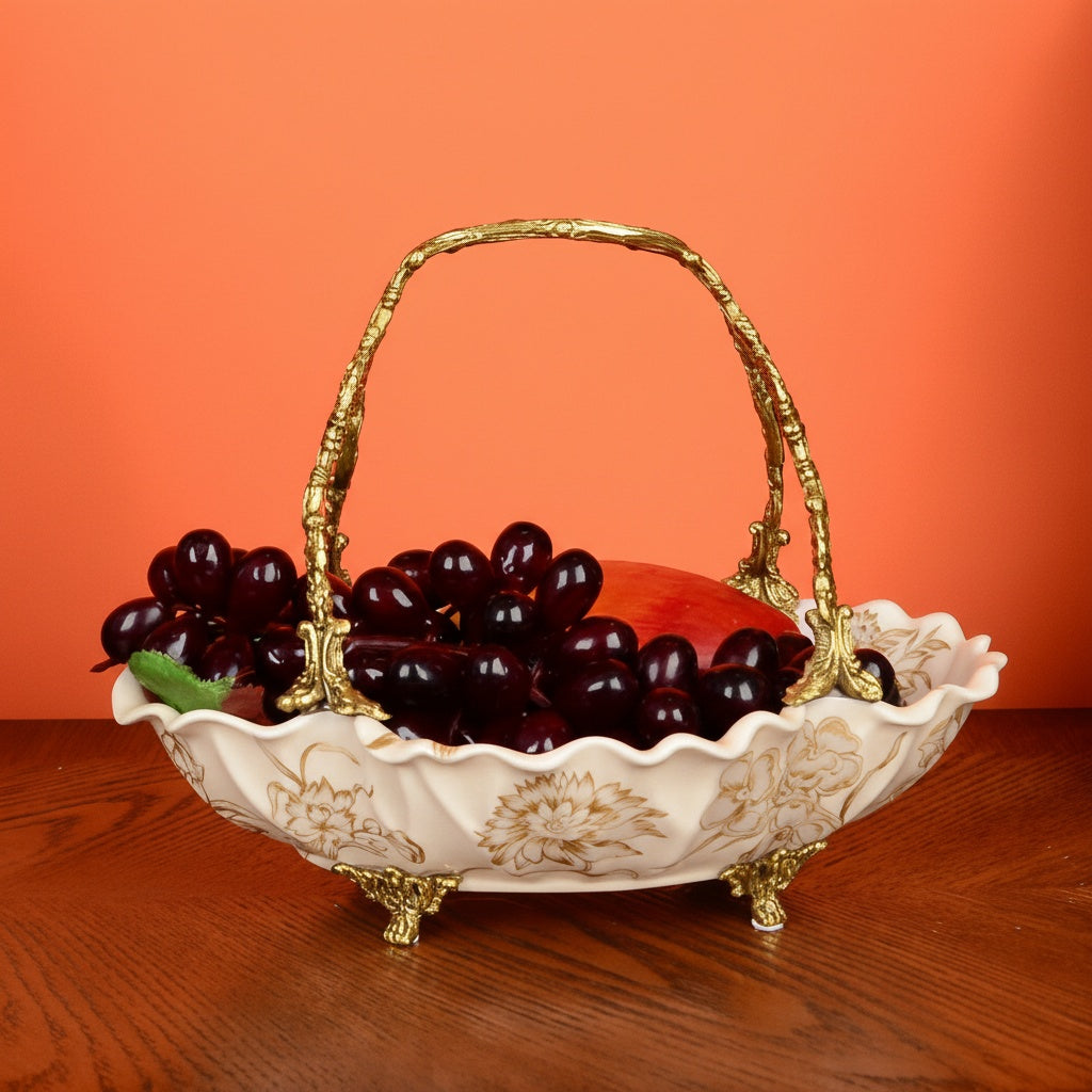 Side view of basket filled with fruit showing capacity