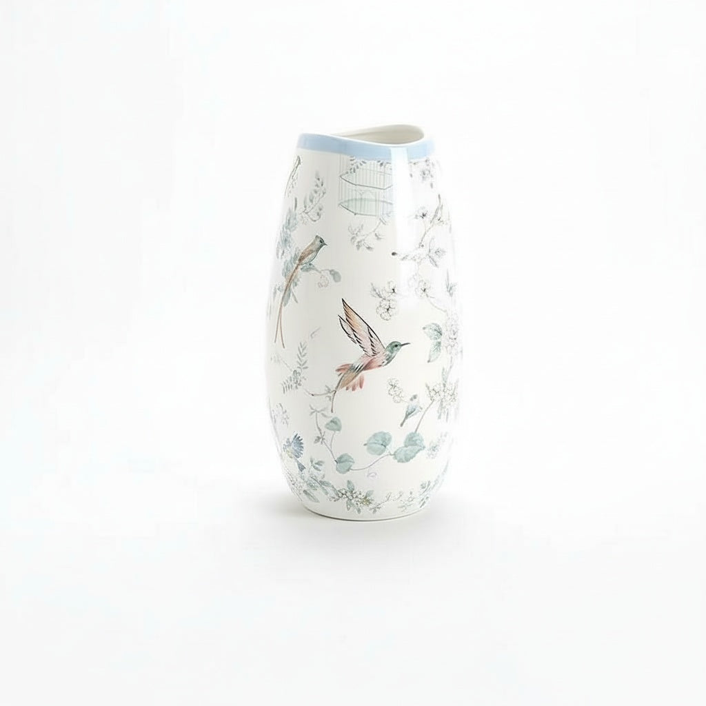 Porcelain Floral & Bird Tapered Vase