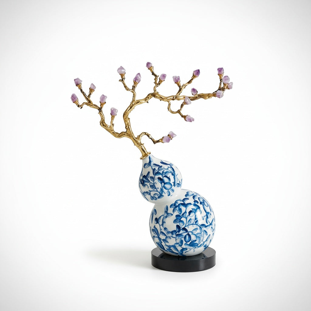 Porcelain Gourd & Metal Branch Sculpture