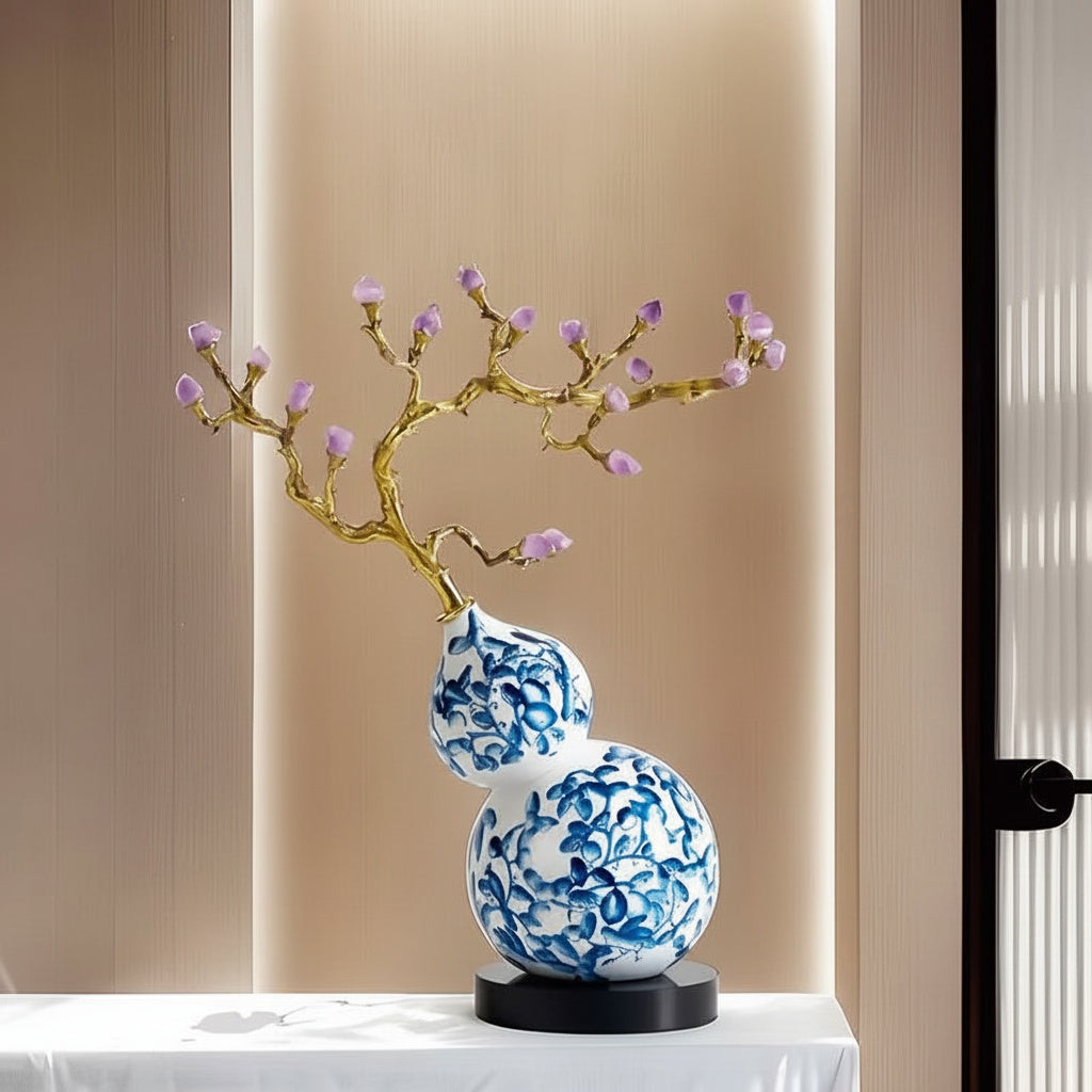 Porcelain Gourd & Metal Branch Sculpture