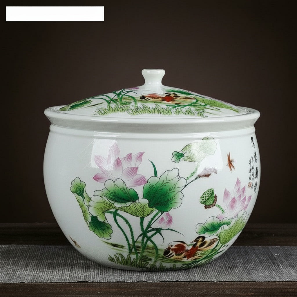 Porcelain Painted Lotus Lidded Jar