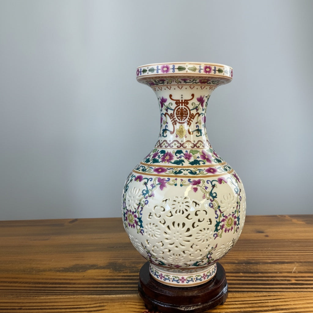 Porcelain Pierced Floral Vase