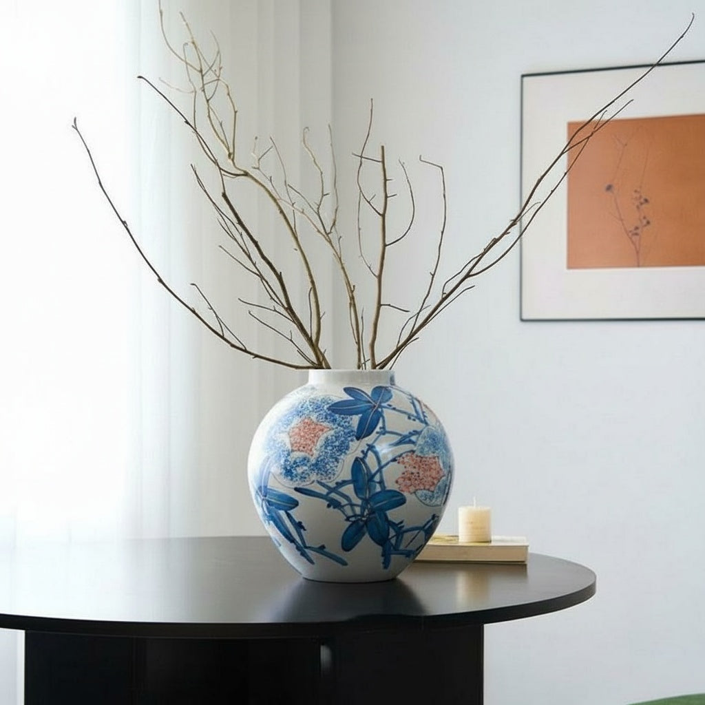 Porcelain Round Botanical Vase