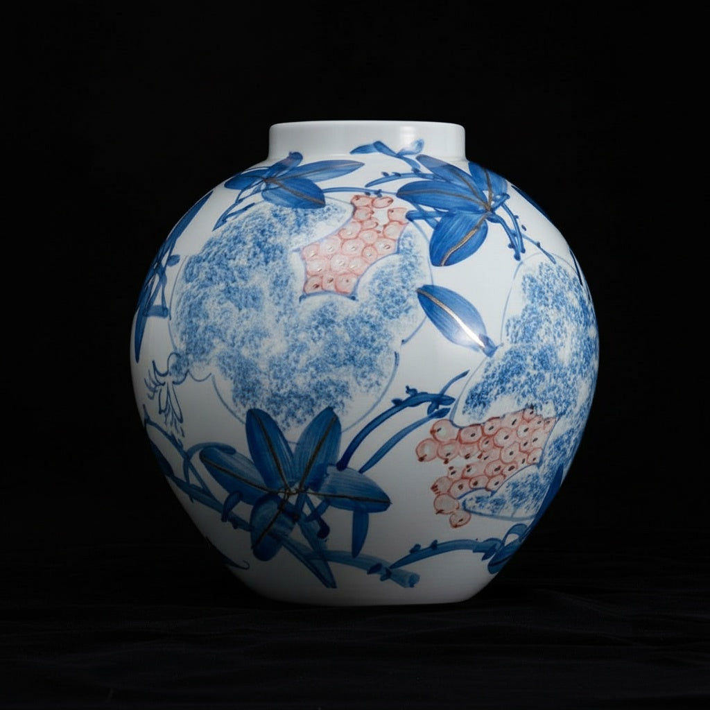 Porcelain Round Botanical Vase