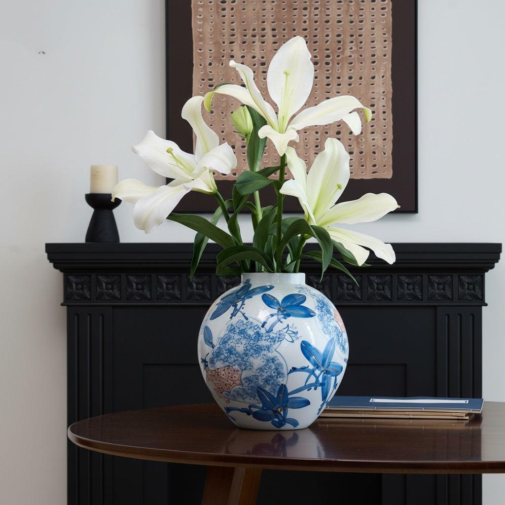 Porcelain Round Botanical Vase