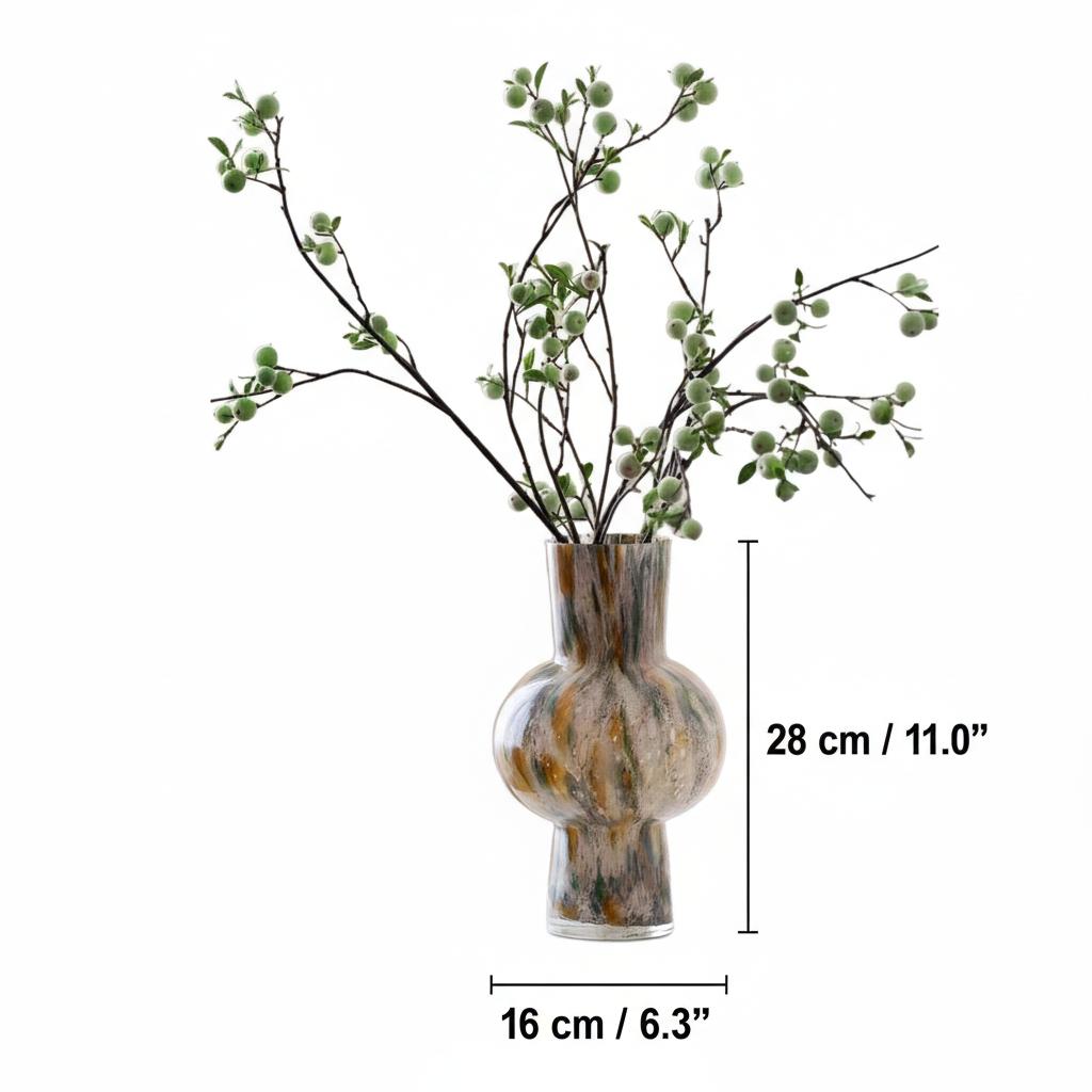 Dimension diagram of the glass vase
