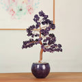 Purple Crystal And Copper Wire Bonsai Tree Sculpture