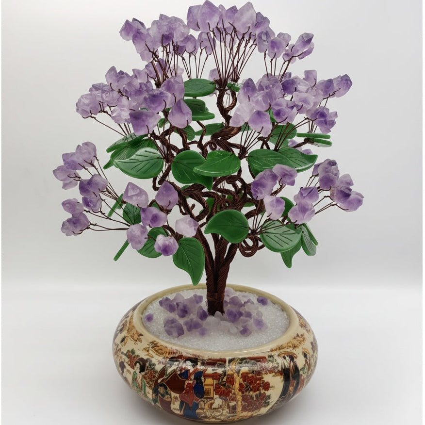 Purple Crystal And Copper Wire Bonsai Tree