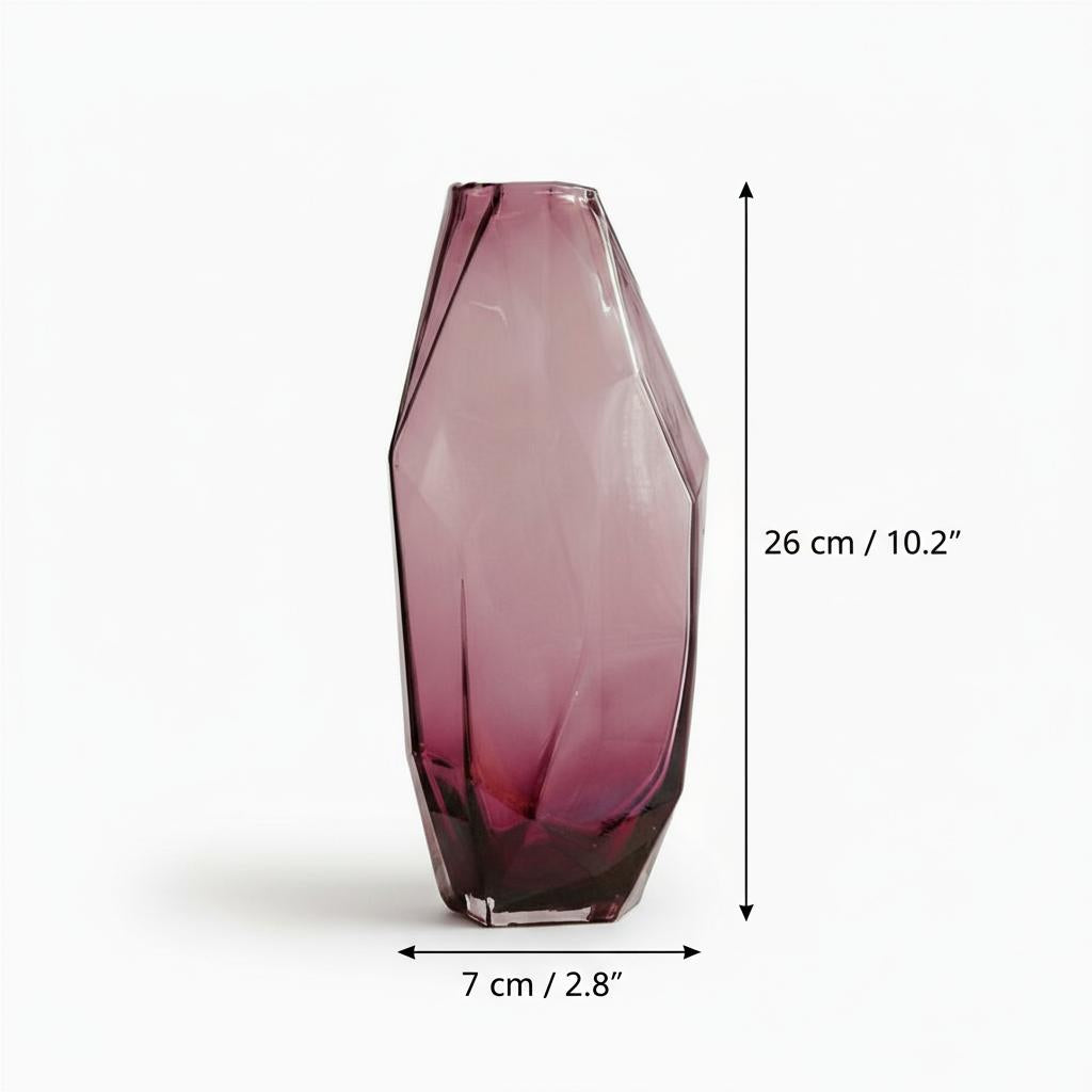Purple glass geometric vase dimensions