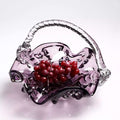Purple stained glass basket bowl with fresh grapes