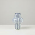 Tall purple and white striped glass vase front view