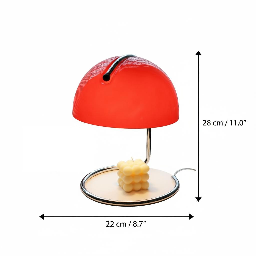 Dimensions of red acrylic and chrome table lamp