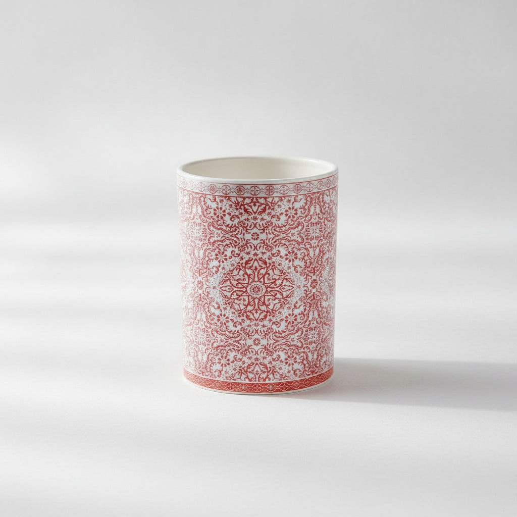 Red And White Ceramic Cylindrical Vase