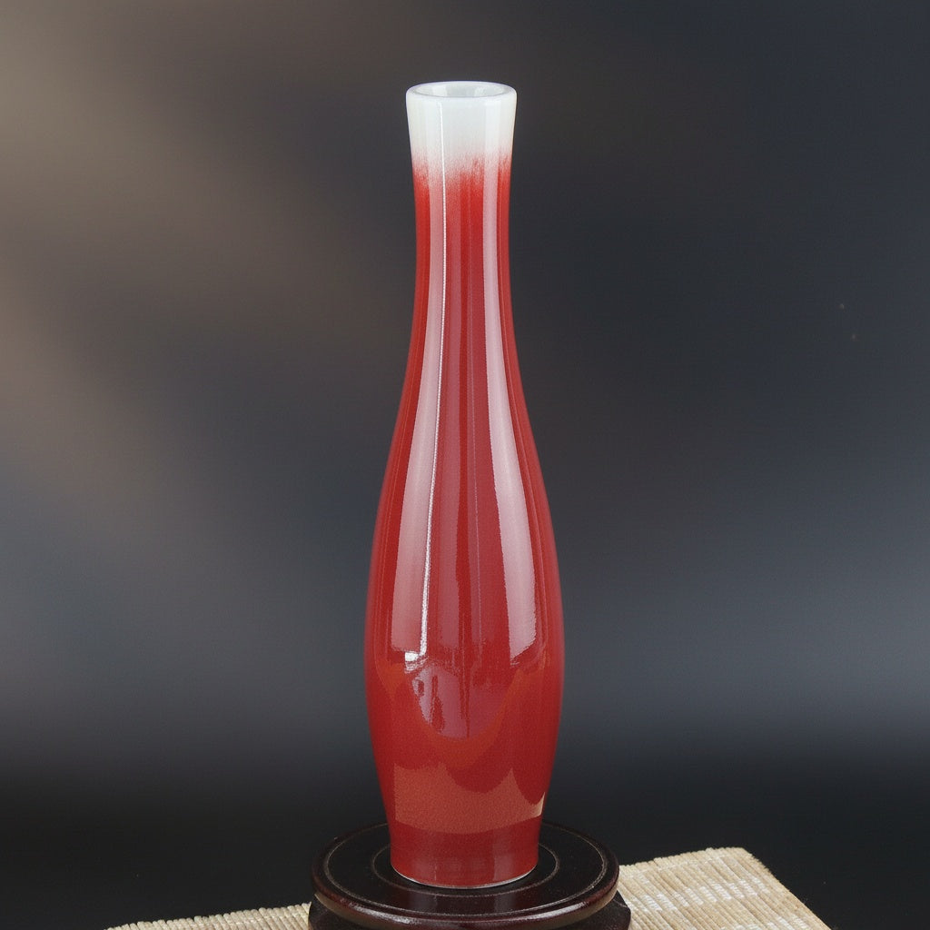 Red And White Glazed Porcelain Slender Vase