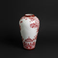 Red and white porcelain baluster vase with botanical motif
