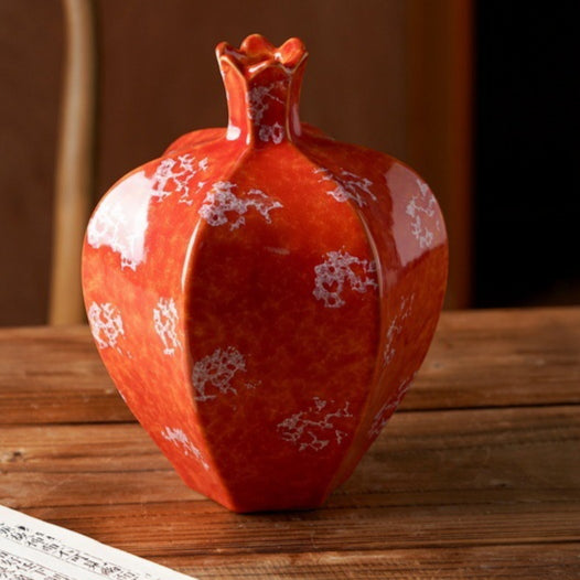Medium red ceramic pomegranate vase solo shot
