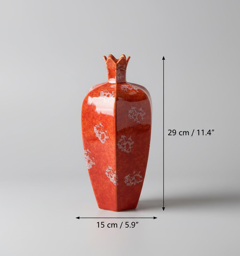 Dimensions of large red ceramic pomegranate vase