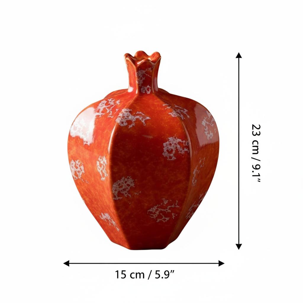 Dimensions of medium red ceramic pomegranate vase