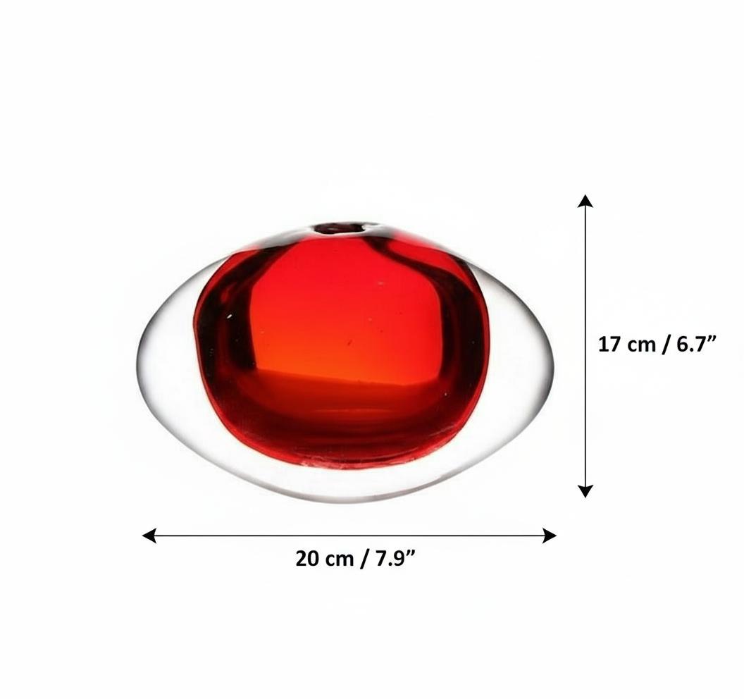Large red glass vase dimensions 20cm width by 17cm height