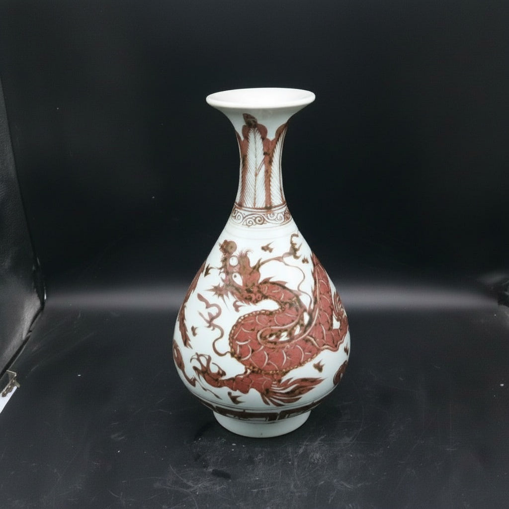 Red Painted Porcelain Flared Vase