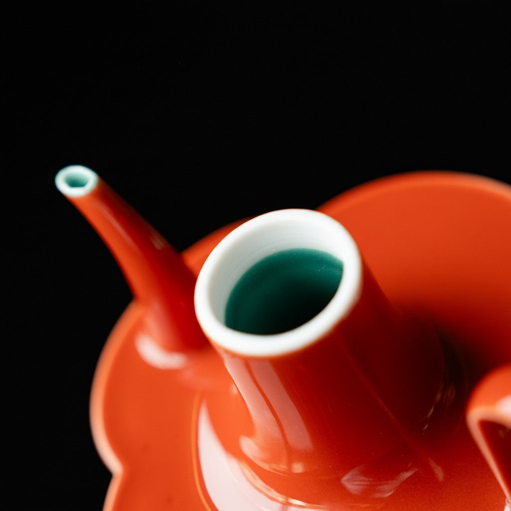 Red Porcelain Scalloped Teapot