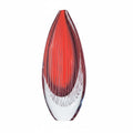 Large red striped crystal vase front view