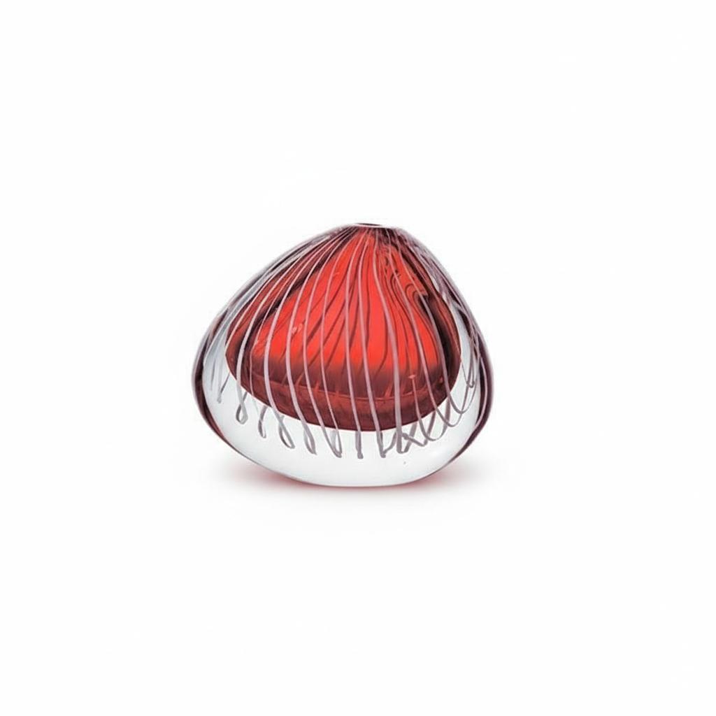 Small red striped crystal vase front view