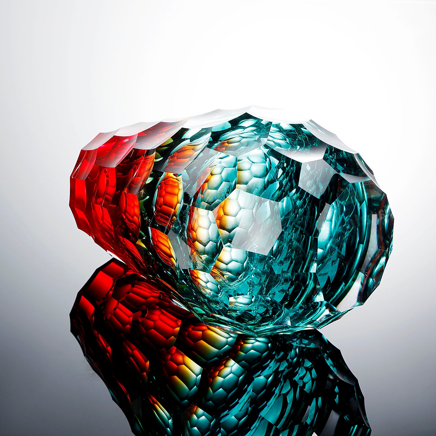 Top angled view showing geometric honeycomb facets