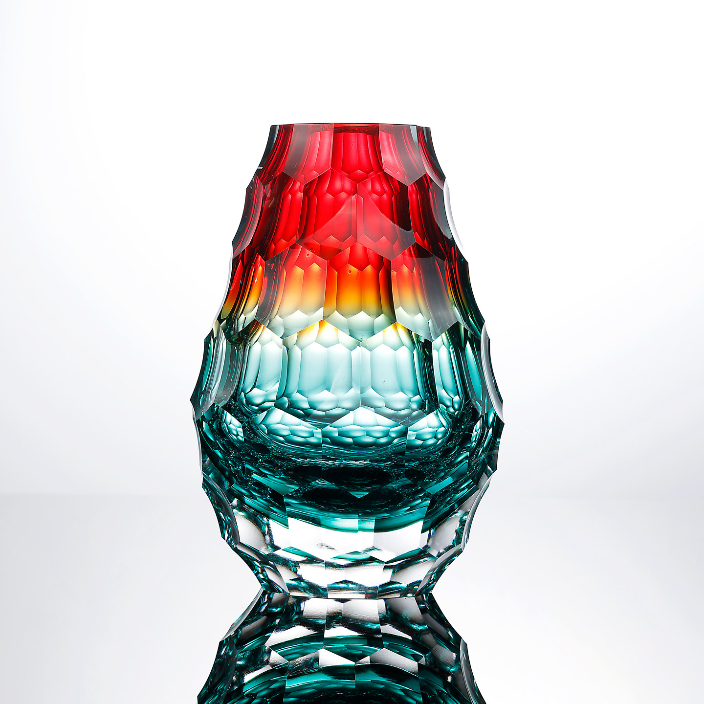 Full front shot of gradient glass vase