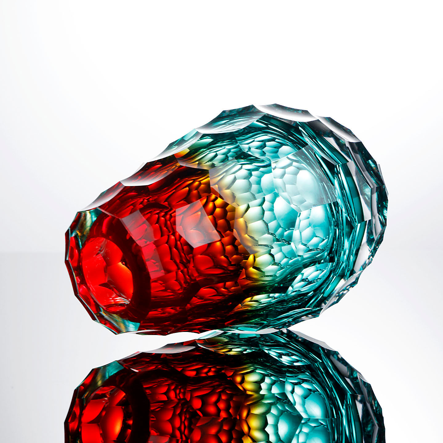 Side view highlighting color transition and cut glass texture