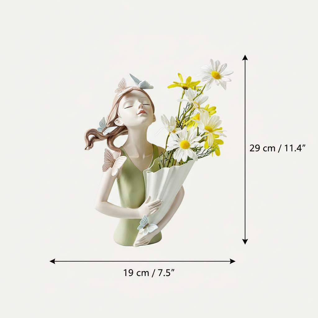 Dimensions of resin butterfly maiden figure vase