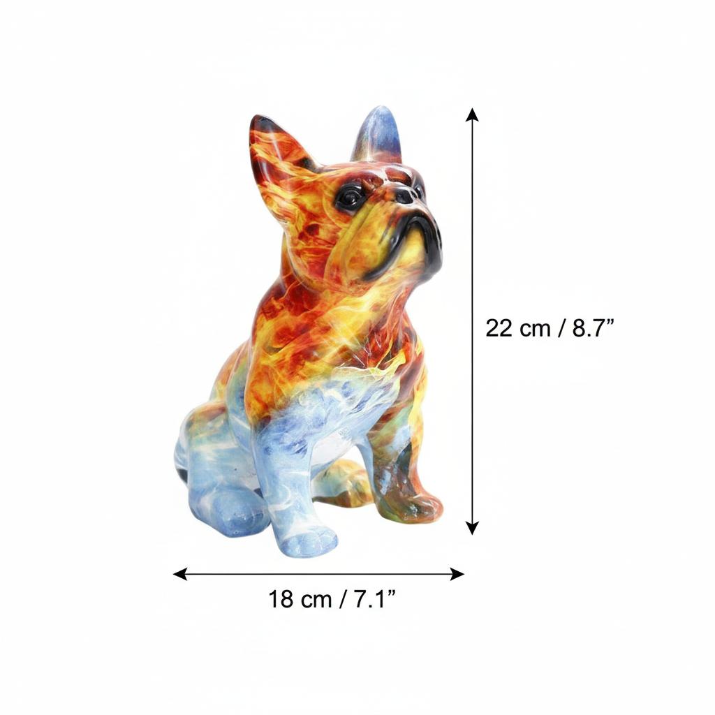 Close up of face detail on flame pattern dog figurine