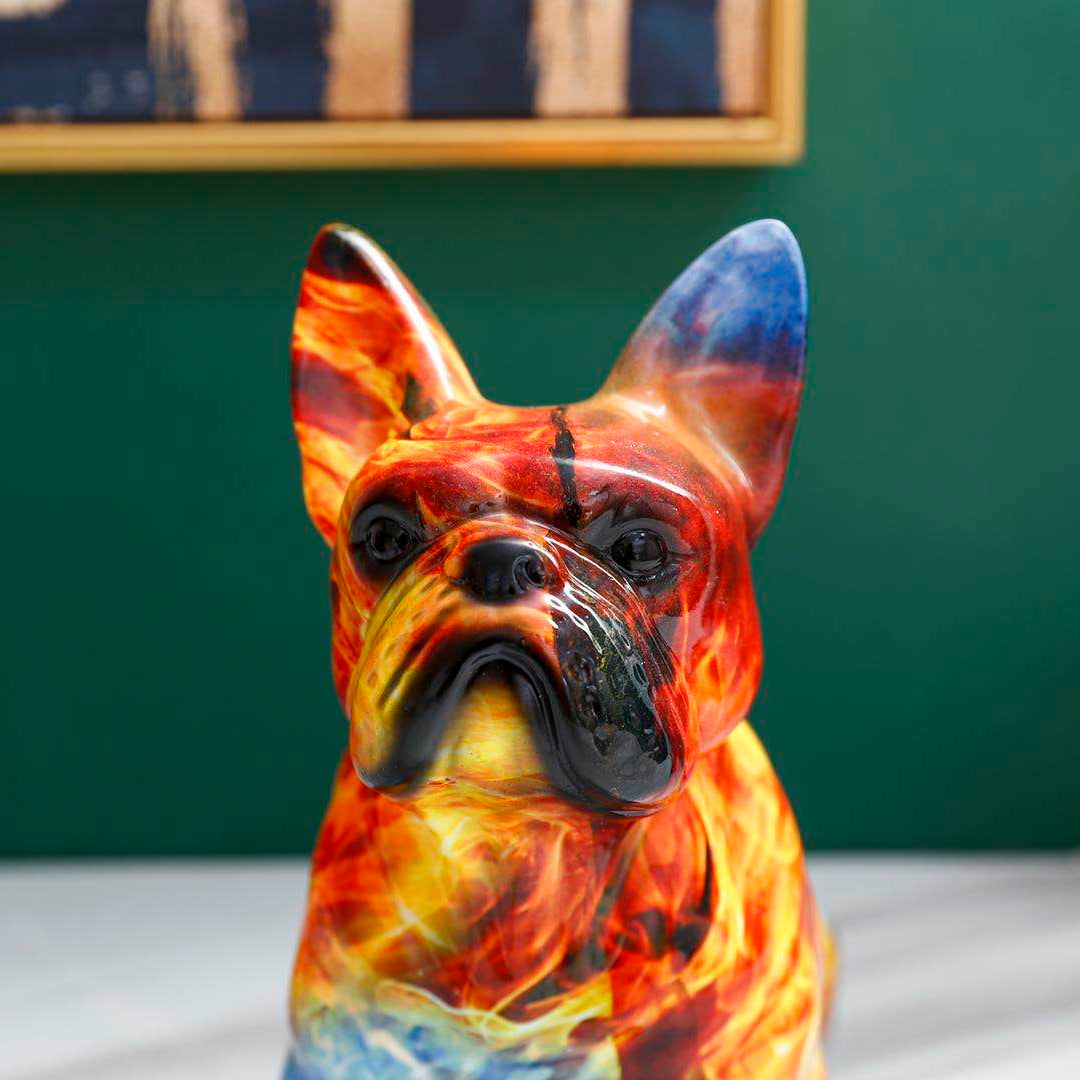 Back view of colorful resin French Bulldog