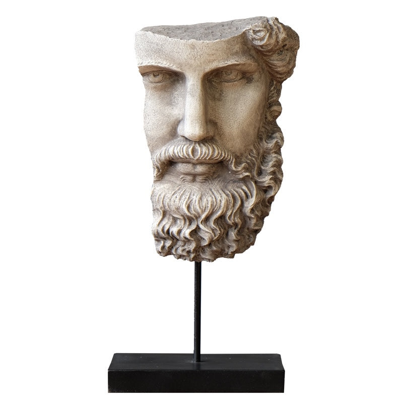 Front view of white resin fragmented classical head on stand