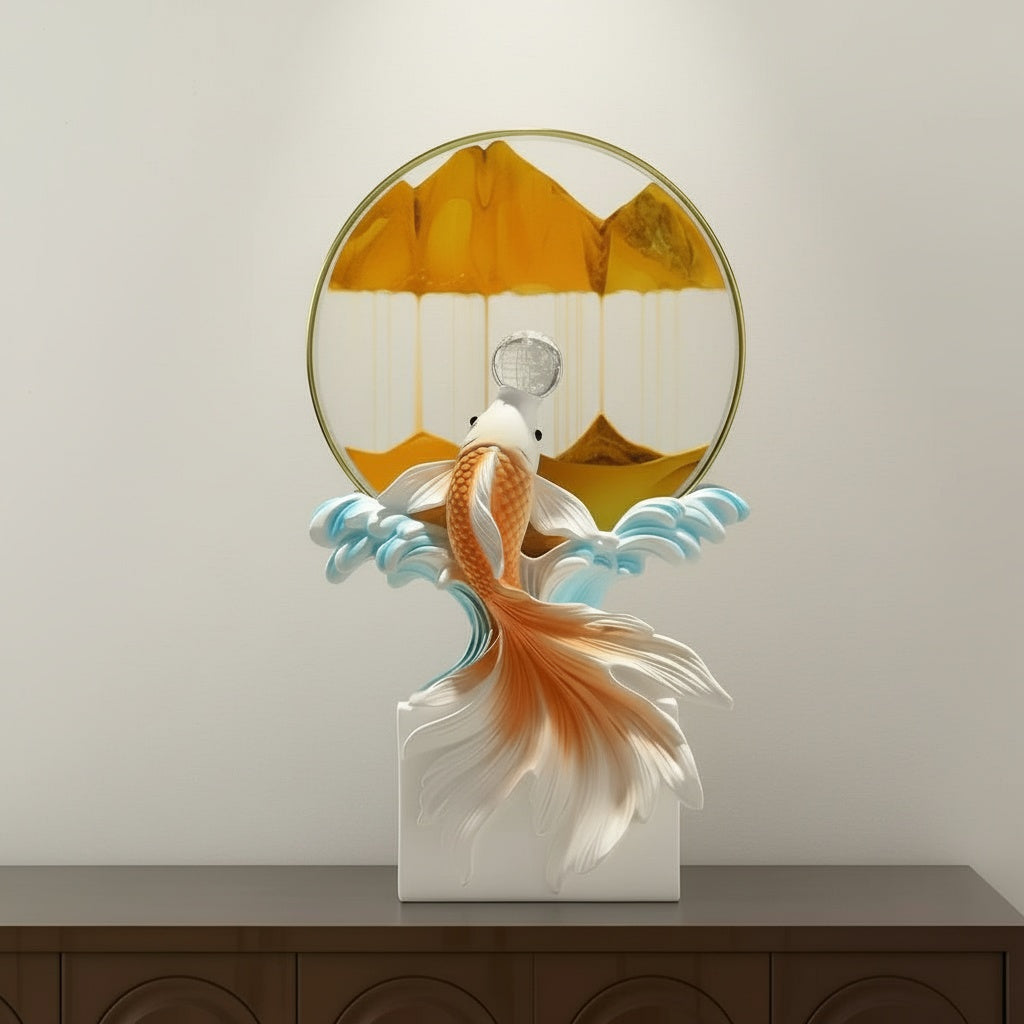Resin & Glass Koi Fish Moving Sand Sculpture