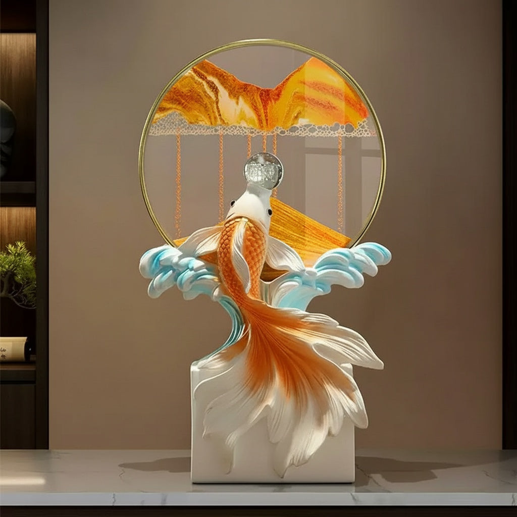 Resin & Glass Koi Fish Moving Sand Sculpture