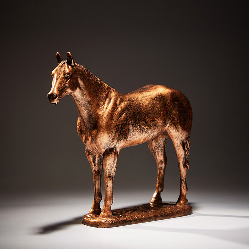 Bronze finish resin horse sculpture side view