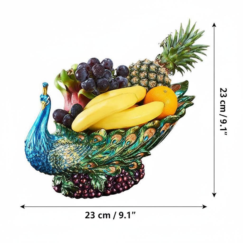 Dimension diagram of resin peacock bowl