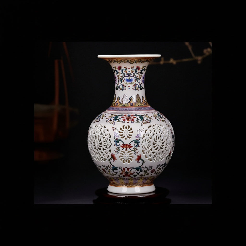 Reticulated Porcelain Floral Vase