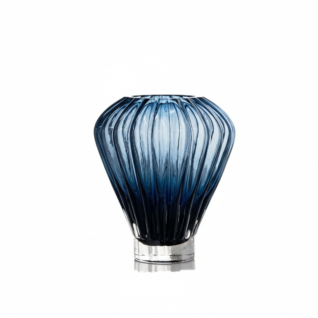 Ribbed Blue Glass Teardrop Vase